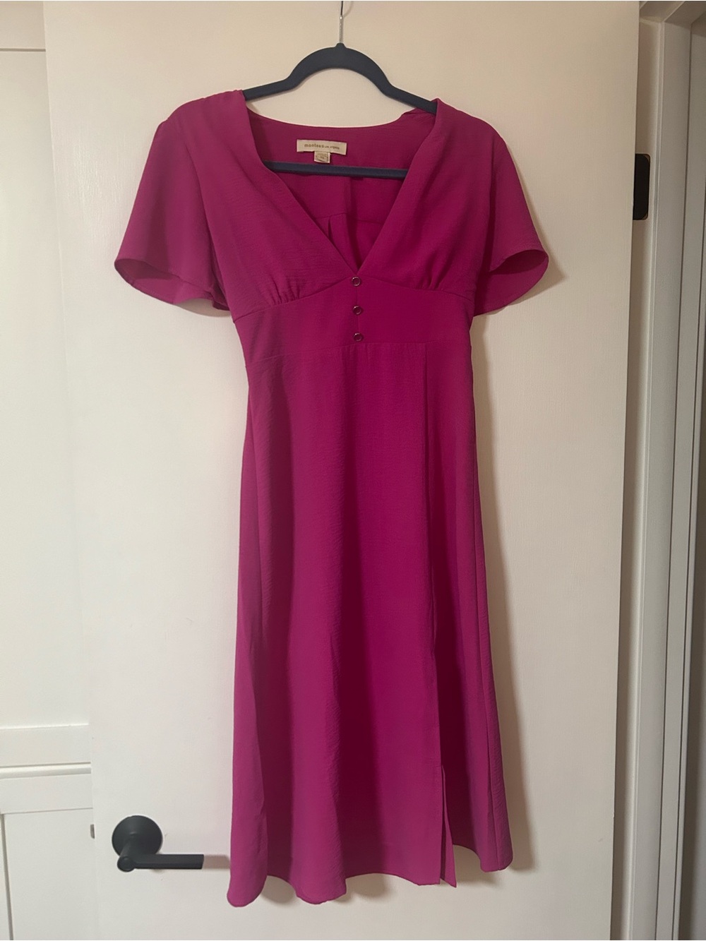 Magenta V-Neck Midi Dress